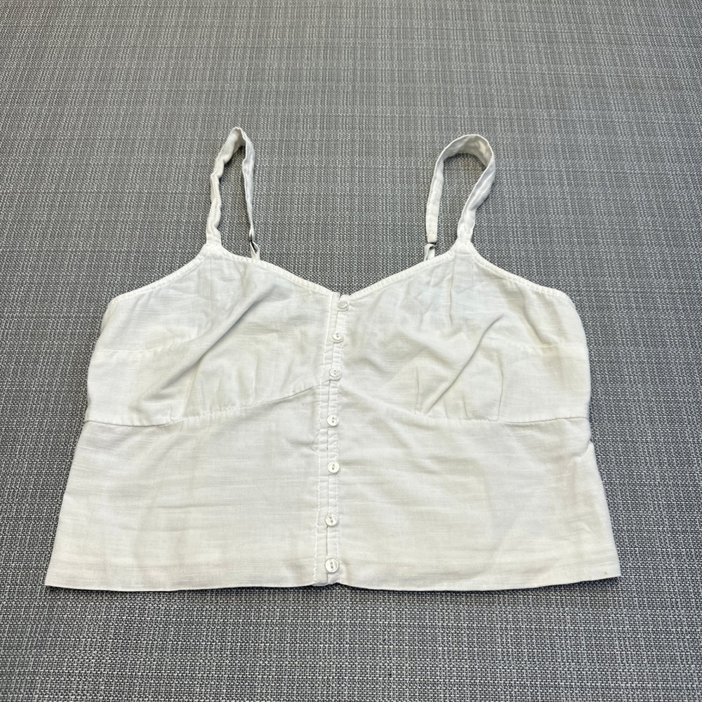 Abercrombie & Fitch Cami Tank Crop Top Large Linen Blend Cottagecore White Fairy